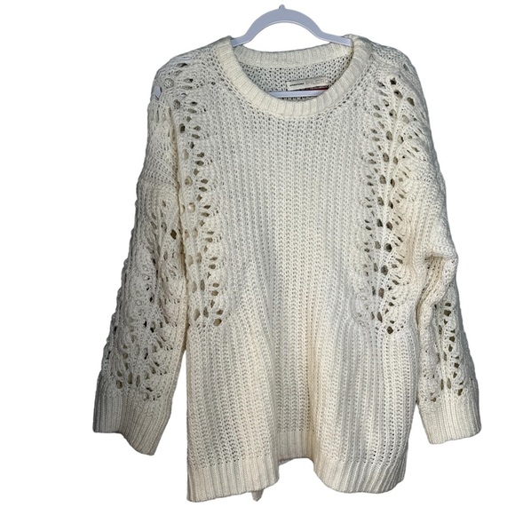 Anthro Pilcro and Letterpress Devenne Pointelle Knit Sweater Size Medium White. - Picture 2 of 8